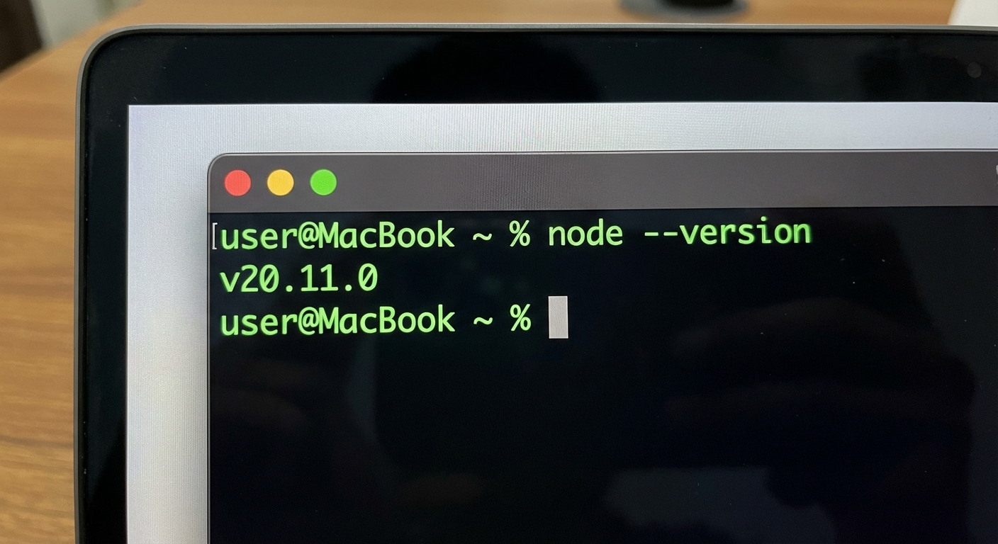 Terminal showing node --version output