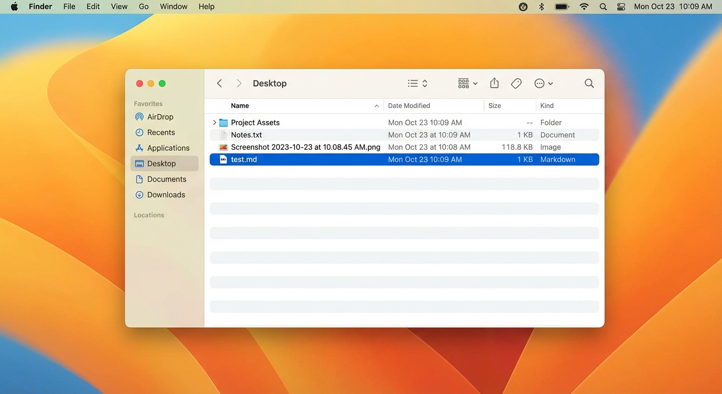 Desktop showing test.md