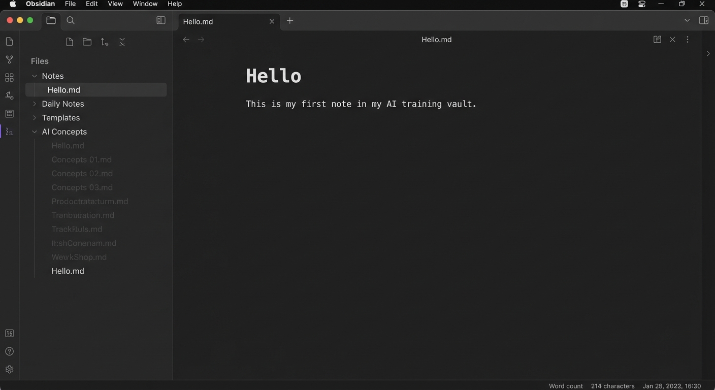 Hello note in Obsidian